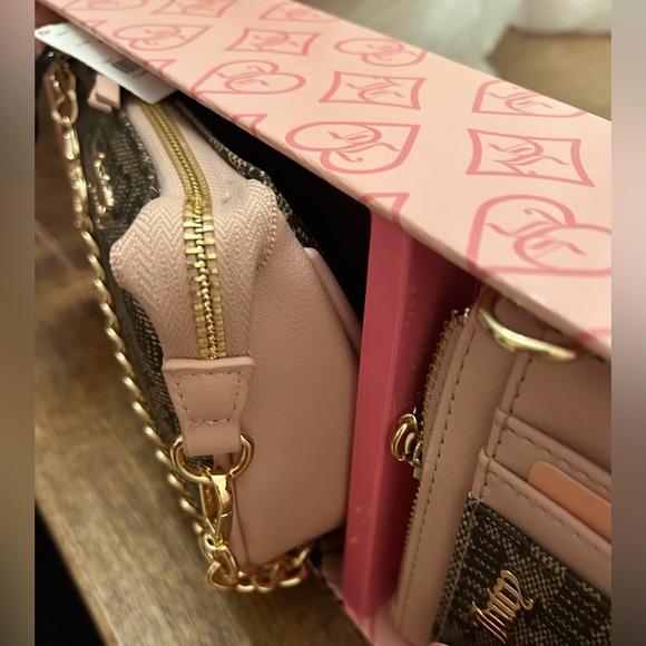 Juicy Couture Taupe Dark Brown Mini Wristlet Purse Set Logo Crossbody - Picture 6 of 7